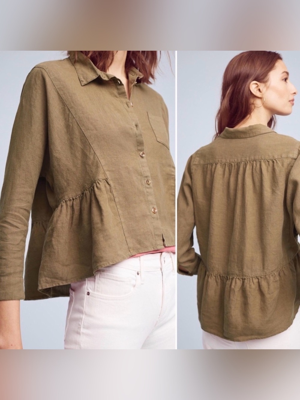 Anthropologie HOLDING HORSES McKenzie Peplum Hi-low 100% Linen Shirt